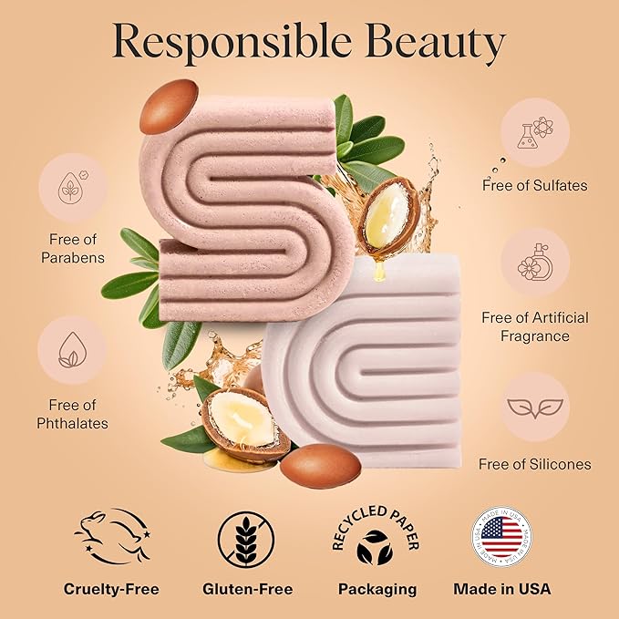 Kitsch Argan Oil Shampoo Bar - Repairing Solid Hair Shampoo for Women and Men - Strengthening, Moisturizing Hair Care - Silicone, Paraben & Sulfate Free, Vegan, Made in USA - 3.2 oz
