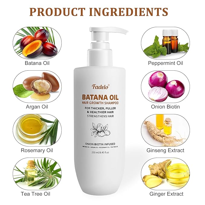 Batana Oil Hair Growth Shampoo - also Includes Argan Oil, Rosemary Oil and Tea Tree Oil - For Your Hair Revitalization and Health, 8.45 fl oz