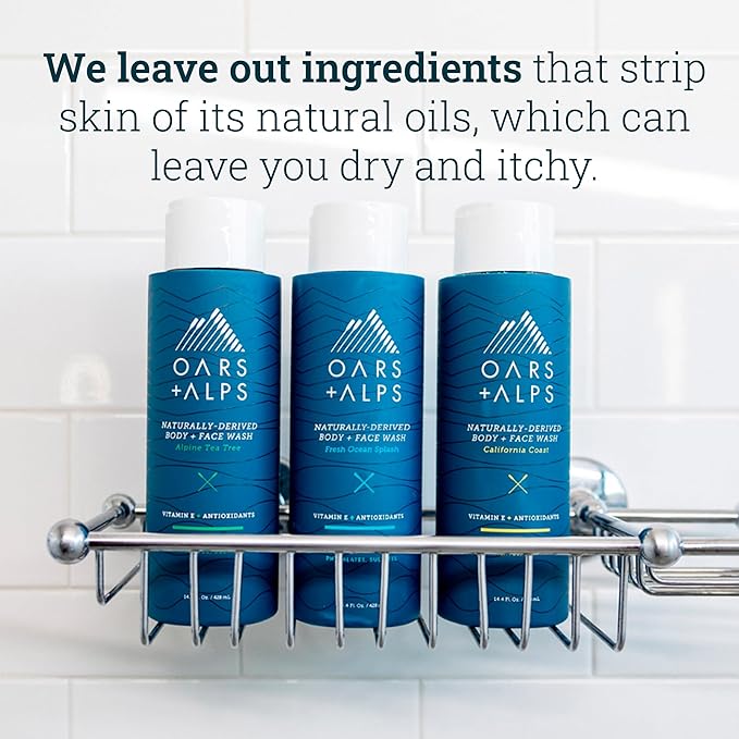 Oars + Alps Body Wash for Men, Mens Body Wash with Vitamin E and Antioxidants, Moisturizing, Hydrating, Paraben & Sulfate Free Cleanser, Variety Set, 3pk