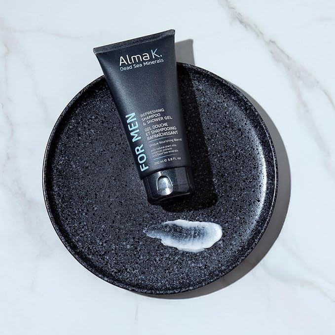 ALMA K Refreshing Shampoo and Shower Gel - 2 in 1 Mens Body Wash and Clarifying Shampoo - Antioxidant-Rich with Argan Oil, Dead Sea Minerals - 6.8 oz