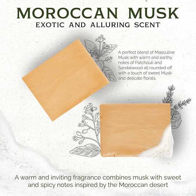 ILS Soap co. Moroccan Musk (Musk & a hint of Sandalwood) - All Natural Bar Soap for men - Plant Based, Cold Process and Handmade in the USA for All Skin Types and conditions (3 Pack)