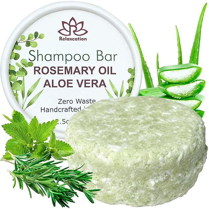 Organic Rosemary and Aloe Vera Solid Shampoo Bar for Hair Growth, Refreshing and Hydrating | Herbal Shampoo with Rosemary, Peppermint, Castor Oil, Argan Oil, and Betaine | USA (2.5 Ounce (Pack of 1))