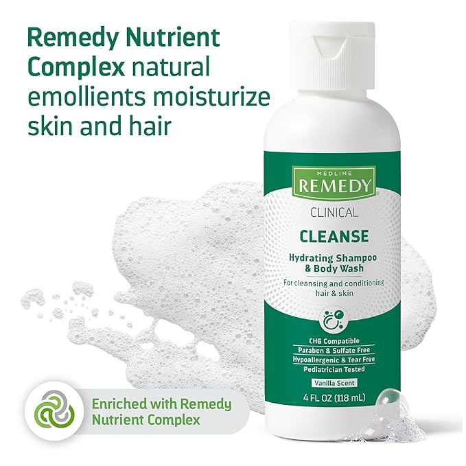 Medline Remedy Clinical Shampoo & Body Wash, Gentle Cleansing Formula, 4 oz., Moisturizing and Soothing, Pack of 48