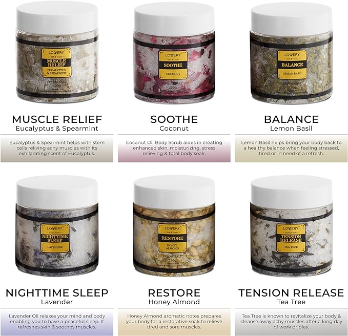 Gifts for Women Who Have Everything, Epsom Bath Salts Gift Basket Set, Relaxing Self Care Salt W/Essential Oil, Christmas Gifts for Mom, Lavender, Eucalyptus, Lemon, Coconut, Tea Tree, Honey Almond