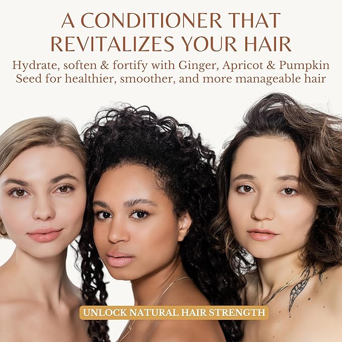 Ginger Conditioner with Apricot, Pumpkin Seed & Grapeseed, 16 fl oz, Fortifying & Nourishing Formula, Vegan, Sulfate-Free, Paraben-Free, for All Hair Types