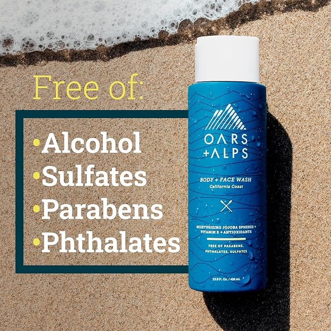 Oars + Alps Body Wash for Men, Mens Body Wash with Vitamin E and Antioxidants, Moisturizing, Hydrating, Paraben & Sulfate Free Cleanser, California Coast, 1pk