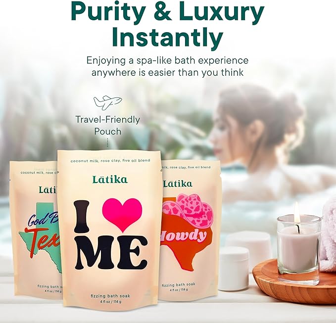 Bath Soaks Set of 3 - Texas, Howdy, I Heart Me - Moisturizing Fizzing Bath Soak for Stress Relief & Muscle Recovery with Essential Oils, Epsom Salt & Natural Scents - Self-Care Spa Gift
