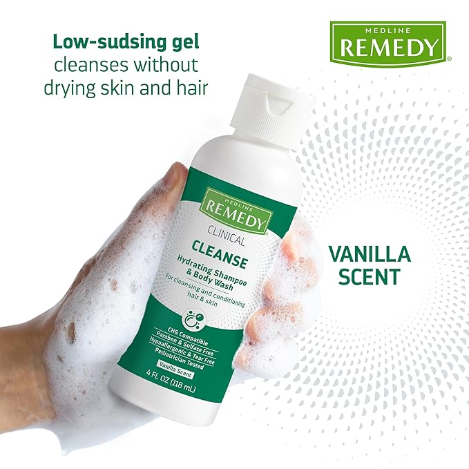 Medline Remedy Clinical Shampoo & Body Wash, Gentle Cleansing Formula, 4 oz., Moisturizing and Soothing, Pack of 48