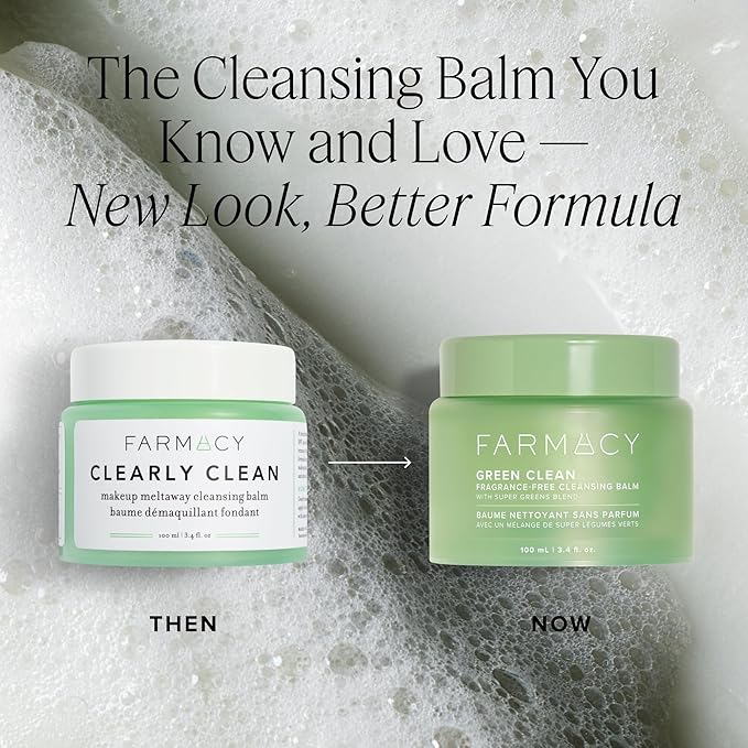 Farmacy Makeup Remover Cleansing Balm - Green Clean Waterproof Makeup Remover + Oil Based Cleanser - Newly Formulated Double Cleanser with Plant Based Waxes + Upcycled Moringa - Fragrance Free (30ml)