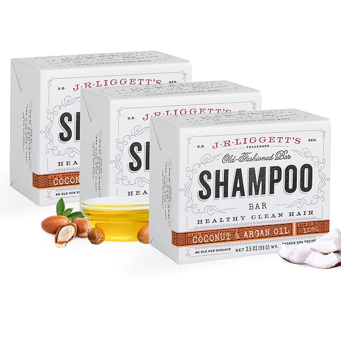 J·R·LIGGETT'S All-Natural Shampoo Bar, Virgin Coconut and Argan Oil - Strong and Healthy Hair-Nourish Follicles with Antioxidants and Vitamins-Detergent and Sulfate-Free, Set of Three, 3.5 Ounce Bars