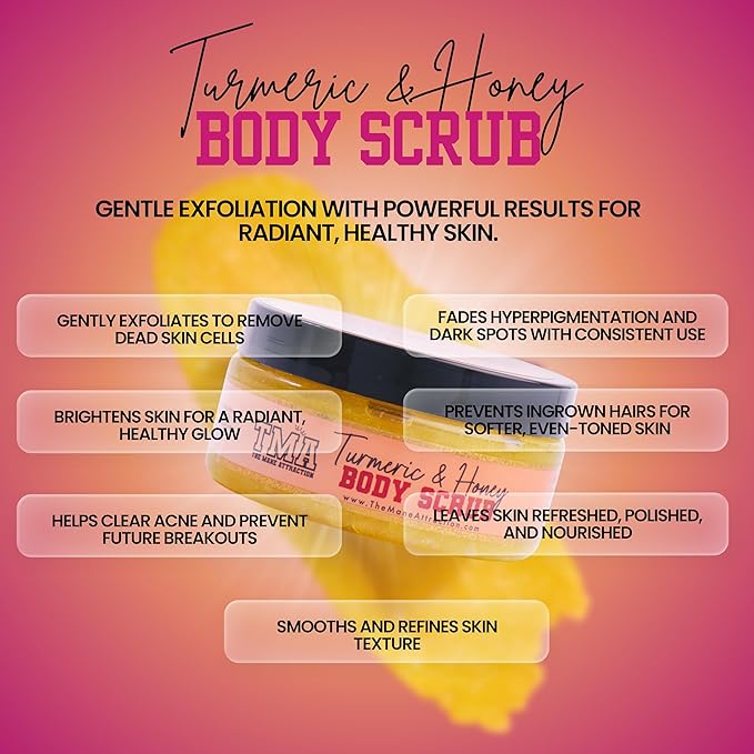 Turmeric Honey Body Scrub 8oz – Exfoliating Scrub for Dark Spots, Hyperpigmentation & Ingrown Hairs – Natural Brightening Face & Body Scrub with Tea Tree & Neem