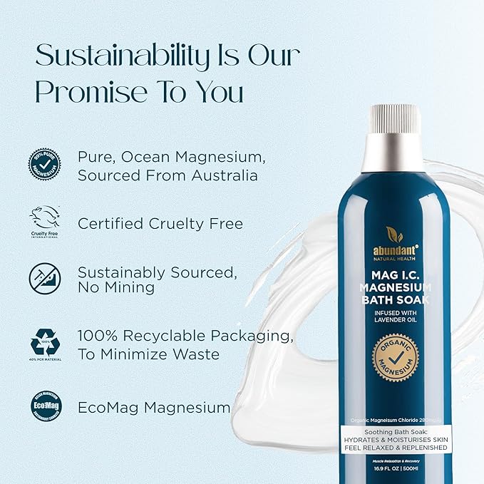 MAG I.C. Magnesium Bath Soak Infused with Lavender Oil to Hydrate, Soothe and Moisturize Skin, Relax and Replenish Muscles, Highly Concentrated Pure Magnesium Salts, 500mL