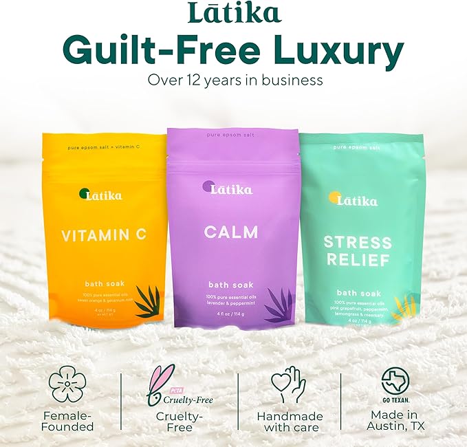 Soaks Set of 3 – Rejuvenate, Calm & Stress Relief Bath Soak with Essential Oils | Epsom Salt for Muscle Recovery & Skin Nourishment | Vitamin C, Lavender Mint, Grapefruit & More