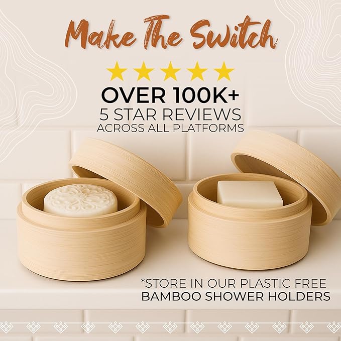 VIORI Native Essence Shampoo and Conditioner Bar Set and Bamboo Holder - Made with Rice Water for Hair Growth - Handcrafted Sulfate Free Shampoo and Conditioner