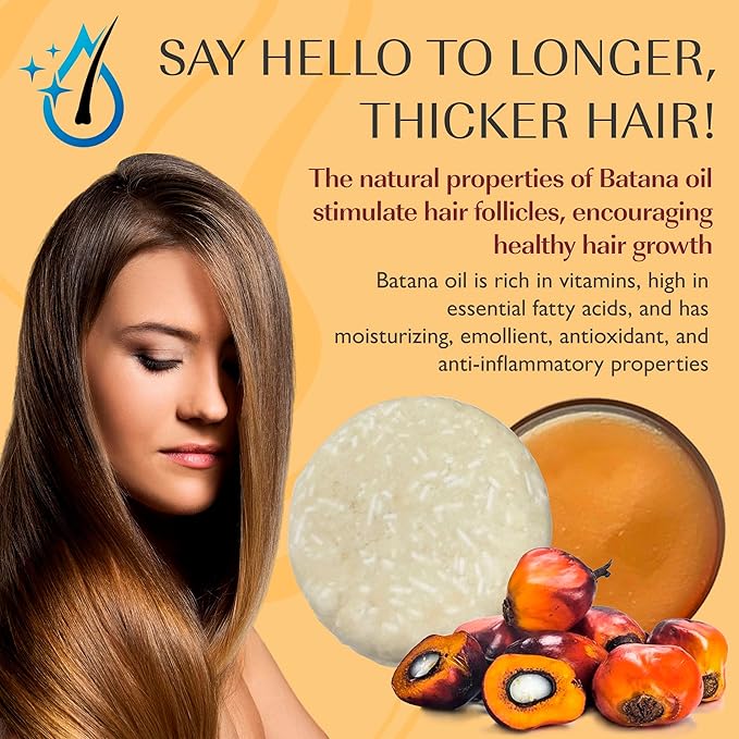 BATANA OIL Hair Growth Shampoo Bar | Pure Raw Honduras Oil | Hydrates & Improves Scalp Health, Enhances Growth | With Castor, Jojoba, Argan, Aloe Vera (2 Bars)
