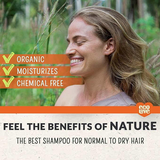 ecoLove - Natural Shampoo, Sodium lauryl sulfate Free, Vegan & Cruelty Free, Natural Dry Shampoo for Women, Organic Carrot and Pumpkin, No SLS or Parabens, 17.6 oz