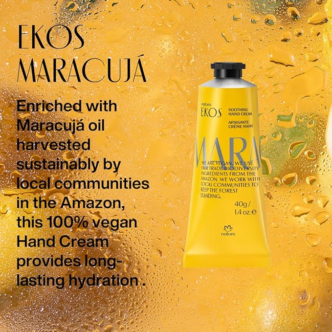 Natura - Ekos Maracujá Hand Cream - Calming Hand Balm - Fast Absorption - 24-Hour Deep Hydration Skin Moisturizer - Vegan Skin Care - Brazilian Beauty Secrets - Self Care & Body Care - 1.41oz (40g)