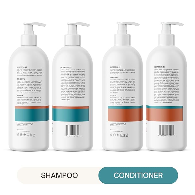 Argan Oil Shampoo & Conditioner with Biotin and Silk Protein, Deep Hair Hydrating & Nourishing, Sulfate-Free, Repairs Dry & Damaged Hair, Adds Shine & Detangles, 16 fl oz Each