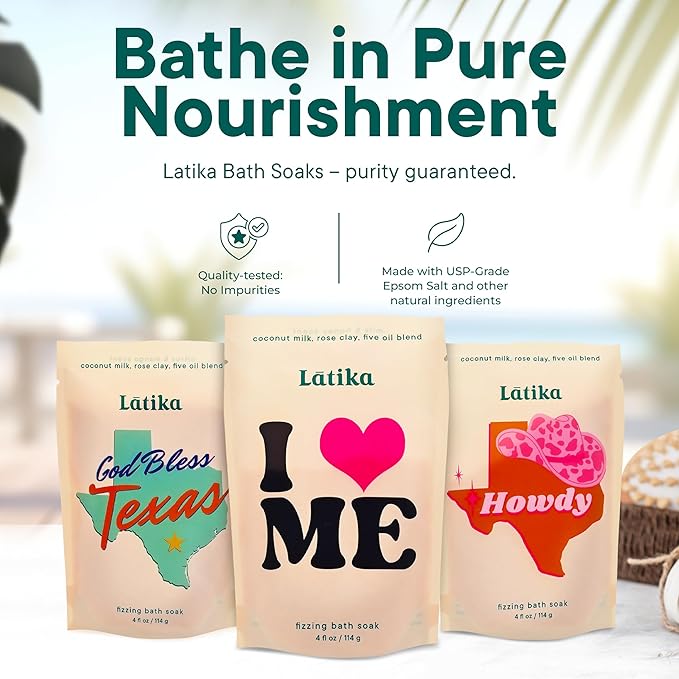 Bath Soaks Set of 3 - Texas, Howdy, I Heart Me - Moisturizing Fizzing Bath Soak for Stress Relief & Muscle Recovery with Essential Oils, Epsom Salt & Natural Scents - Self-Care Spa Gift