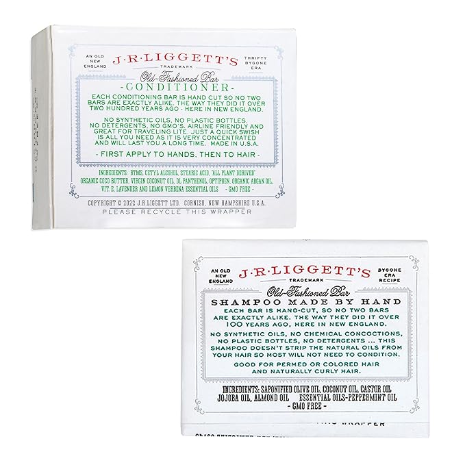 J.R.LIGGET'S Jojoba & Peppermint Formula Conditioner Bar + Two Shampoo Bars, All-Natural for Hair Clean, Soft, Tangle-Free, 8.75 Ounce, Hair Care, 3.5 ounces each