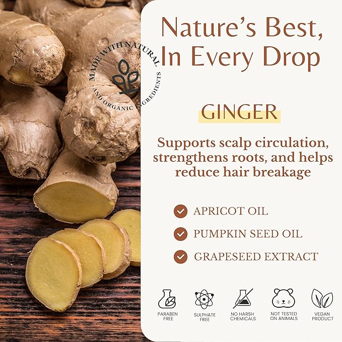 Ginger Conditioner with Apricot, Pumpkin Seed & Grapeseed, 16 fl oz, Fortifying & Nourishing Formula, Vegan, Sulfate-Free, Paraben-Free, for All Hair Types
