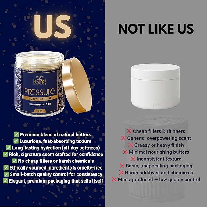 KXNG Cosmetics, Body Butter, Organic Skin Care for Men and Women, Body Moisturizer Lotions and Creams, Raw Shea Butter, Cocoa Butter, Mango, Coconut Oil, Hand, Foot, All Skin Types (Pressure)