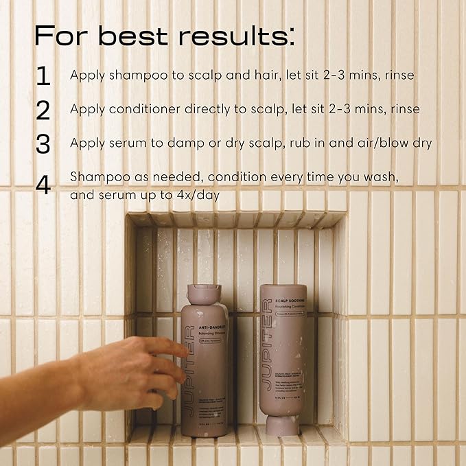 Jupiter Anti Dandruff Shampoo, Conditioner & Serum for Flaky, Itchy, Oily & Dry Scalp - Nourishes Scalp, Reduces Breakage & Flakes - Color-Safe, Sulfate-Free, Paraben-Free