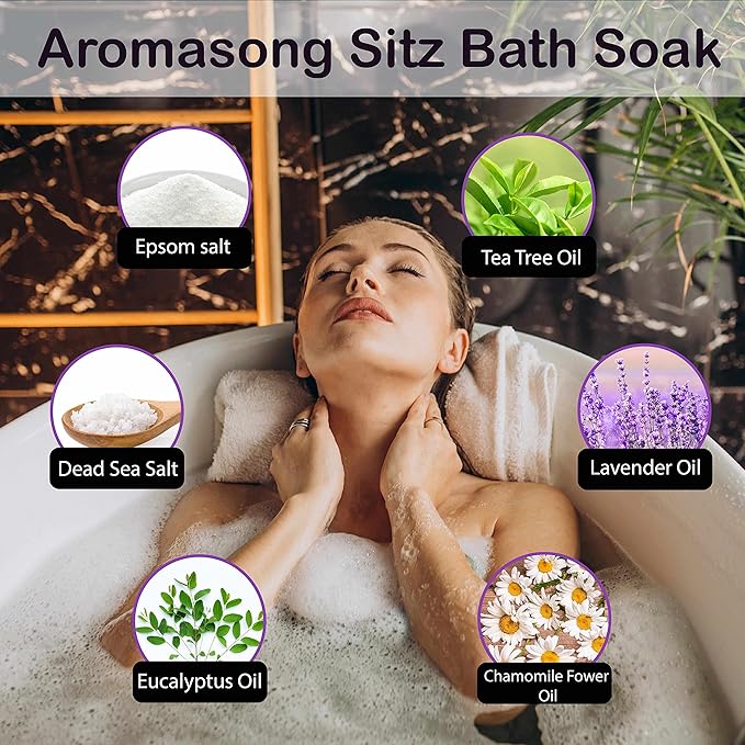 Aromasong Sitz Bath Soak 2lb β Sitz Bath Salt for Hemorrhoid & Postpartum Care β Dead Sea & Epsom Salt Soak with Lavender, Chamomile & Tea Tree β Natural Sitz Bath Salts β Made in USA