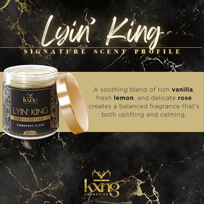 KXNG Cosmetics, Body Butter, Organic Skin Care for Men and Women, Body Moisturizer Lotions and Creams, Raw Shea Butter, Cocoa Butter, Mango, Coconut Oil, Hand, Foot, All Skin Types (Lyin’ King)