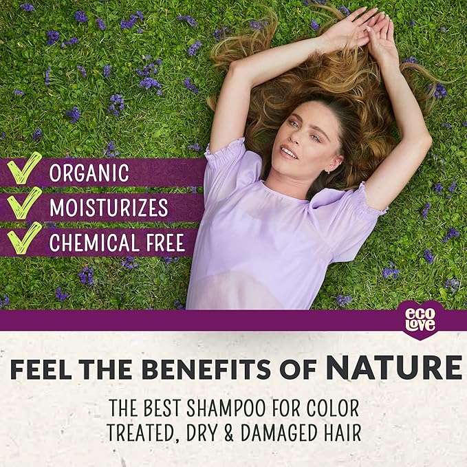 ecoLove - Natural Shampoo, Sodium lauryl sulfate Free, Vegan & Cruelty Free Shampoo for Color Treated Hair, Very Dry & Damaged Hair, Organic Lavender shampoo, No SLS or Parabens, 17.6 oz