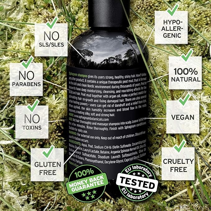 Hair Growth Shampoo - with Argan Oil and Fulvic Acid from Natural Nordic Peat Mud - No SLS, Parabens, Sulfate-Free - Biotin and Aloe Vera Treatment for Thinning and Damaged Hair