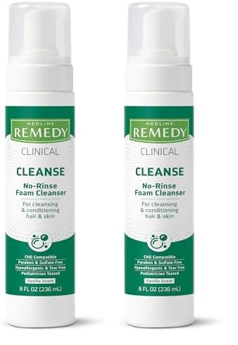 Medline Remedy Phytoplex Hydrating Cleansing Foam, No-Rinse Body Wash and Shampoo, Paraben and Sulfate-Free, 8 fl oz (Pack of 2)