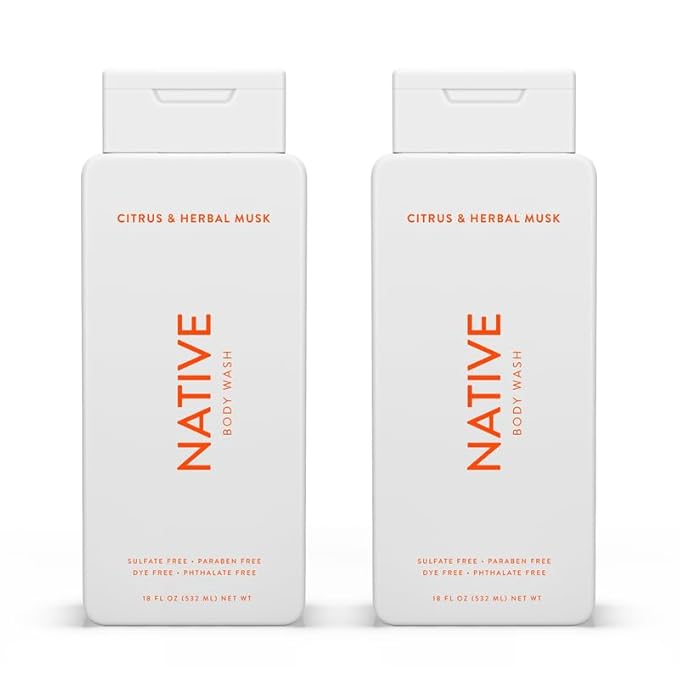 Native Body Wash Contains Naturally Derived Ingredients | For Women & Men, Sulfate, Paraben, & Dye Free Leaving Skin Soft and Hydrated | Citrus & Herbal Musk 18 oz - 2 Pk