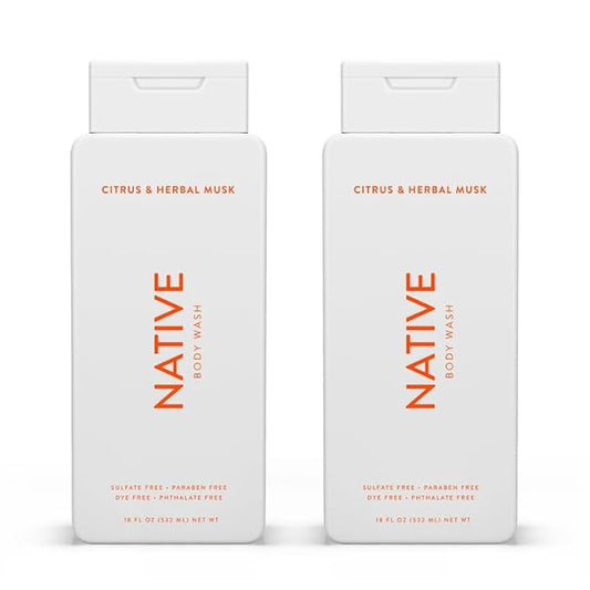 Native Body Wash Contains Naturally Derived Ingredients | For Women & Men, Sulfate, Paraben, & Dye Free Leaving Skin Soft and Hydrated | Citrus & Herbal Musk 18 oz - 2 Pk