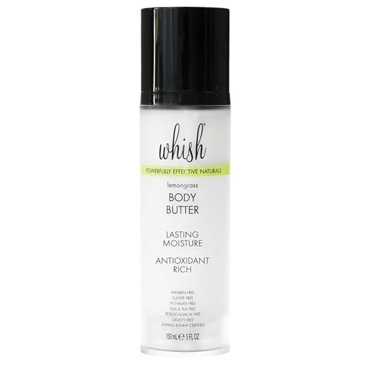 Whish Beauty Body Butter for Women - Moisturizing Body Lotion for Dry Skin - Antioxidant-Rich with Shea Butter, Aloe, & Raspberry Butter - Paraben & Sulfate Free - Lemongrass - 5 fl oz