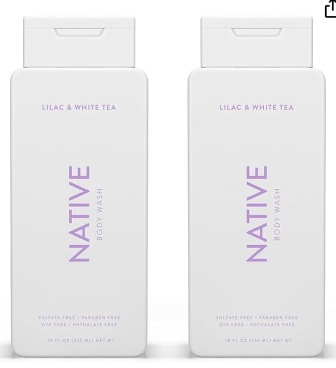 Native Body Wash Contains Naturally Derived Ingredients | For Women & Men, Sulfate, Paraben, & Dye Free Leaving Skin Soft and Hydrating | Lilac & White Tea 18 oz - 2 Pk