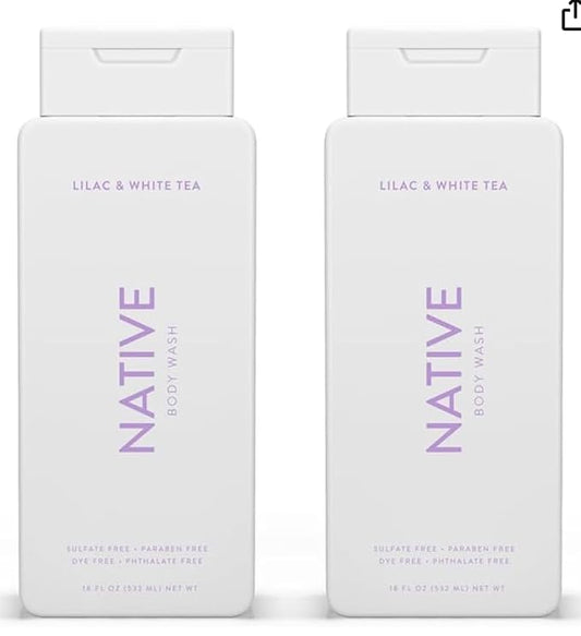 Native Body Wash Contains Naturally Derived Ingredients | For Women & Men, Sulfate, Paraben, & Dye Free Leaving Skin Soft and Hydrating | Lilac & White Tea 18 oz - 2 Pk