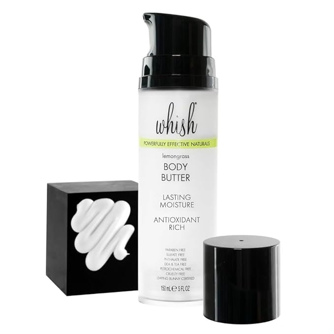 Whish Beauty Body Butter for Women - Moisturizing Body Lotion for Dry Skin - Antioxidant-Rich with Shea Butter, Aloe, & Raspberry Butter - Paraben & Sulfate Free - Lemongrass - 5 fl oz