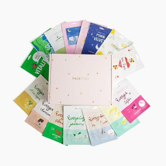 FACETORY K-Beauty Sheet Mask Gift Set – 15 Premium Korean Face Masks in Stylish Gift Box | Hydrating, Brightening & Soothing Skincare Variety Pack