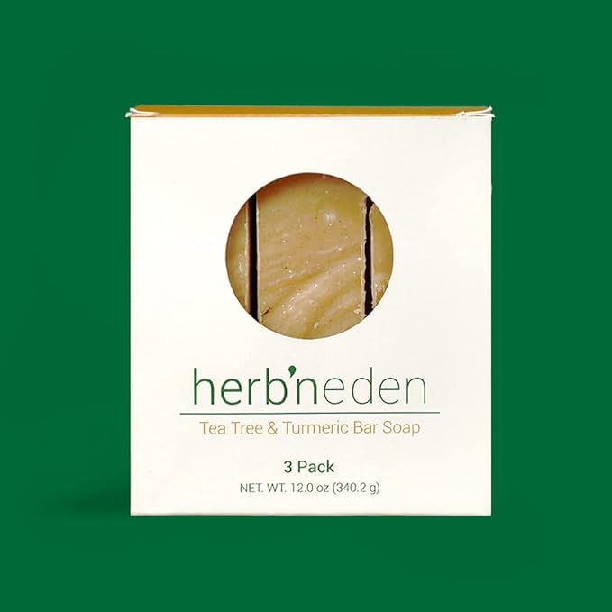 Herb’N Eden - Tea Tree & Turmeric Bar Soap - Moisturizing Face & Body Soap - Natural Plant-Based Ingredients & Essential Oils - Handmade in USA - 3 Pack