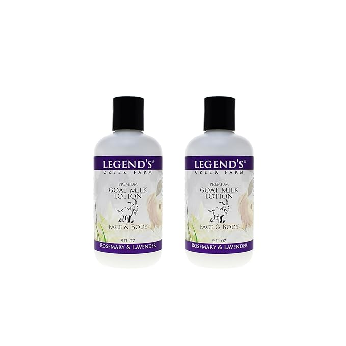 Legend's Creek Farm Goat Milk Lotion - Moisturizing Goat Milk Body Lotion for Body, Hand & Face - 9 oz Body Moisturizer with Shea Butter, Sunflower Oil, Aloe (2-Pack, Rosemary & Lavender)