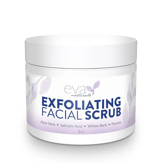Eva Naturals Exfoliating Facial Scrub – Gentle Microdermabrasion Face Exfoliator with Pumice & Botanical Extracts – Facial Wash to Clear Blackheads, Acne, and Dead Skin for Smooth, Radiant Skin - 2 oz