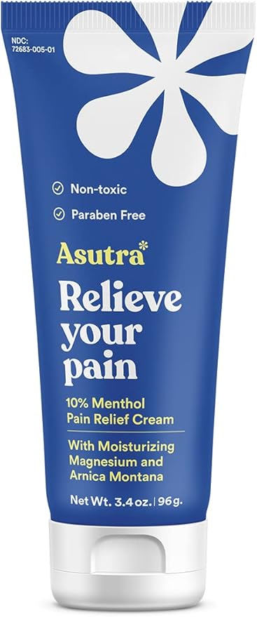 ASUTRA Relief Cream with Magnesium, 3.38 oz - Cooling Sensation, Temporary Relief from Muscle Discomfort and Soreness, Shea Butter & Almond Oil, Magnesium, 10% Menthol, and Arnica Montana