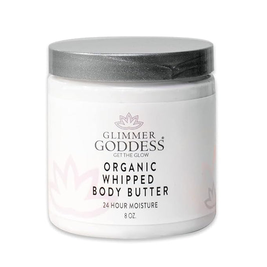 Glimmer Goddess Organic Whipped Body Butter for Women - Moisturizer Cream with Shea & Cocoa Butter, Almonds & Coconut Oil - Vanilla Bean, 8oz