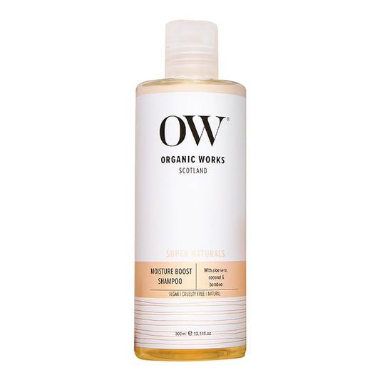 Organic Works Super Naturals Moisture Boost Shampoo - Moisturizing Shampoo for All Hair Types - Vegan, Cruelty-Free Shampoo with Vitamin E - 10.14 oz