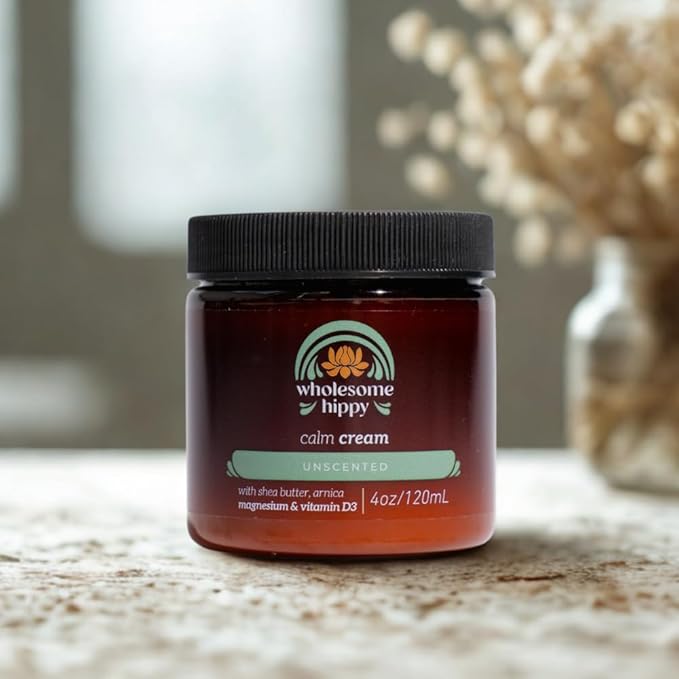 WHOLESOME HIPPY Calm Cream – Unscented Body Butter with Magnesium, Vitamin D3, Shea, Arnica & Turmeric – Vegan Hydrating Moisturizer for Sensitive Skin & Self-Care – 4oz