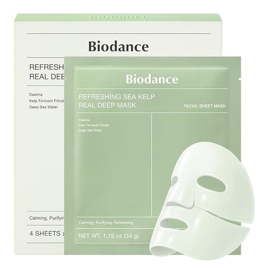 BIODANCE Refreshing Sea kelp Real Deep Mask, Overnight Hydrogel Mask, Calming, Oil & Sebum Control, Blemish Care, Korean Skincare | 1.19oz(34g) x 4ea