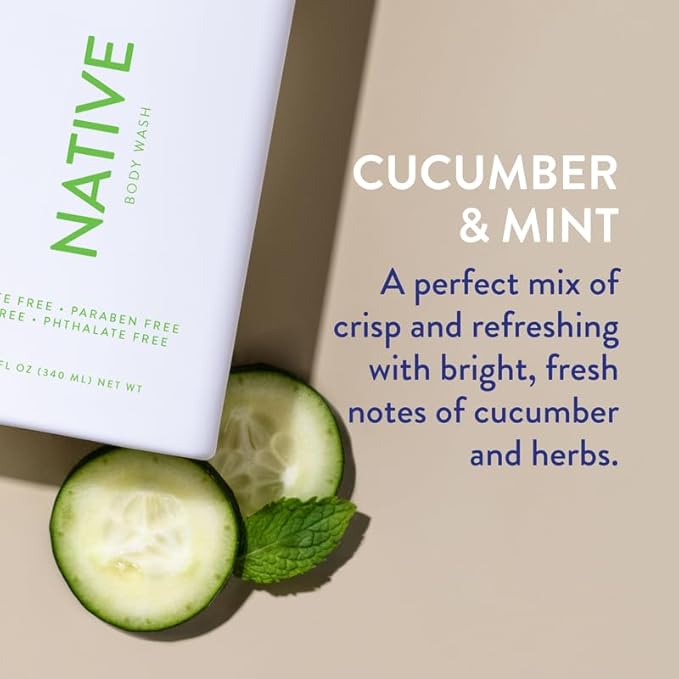 Native Body Wash Contains Naturally Derived Ingredients | For Women & Men, Sulfate, Paraben, & Dye Free Leaving Skin Soft and Hydrated | Cucumber & Mint 18 oz - 2 Pk