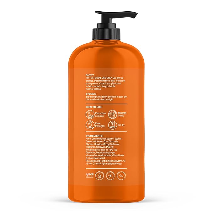 Botanic Hearth Mandarin Orange & Honey Body Wash | Shower Gel 16 Fl Oz With Lemon Peel Extract | Sulfate & Paraben | Free, Gentle Cleansing & Radiant Glow