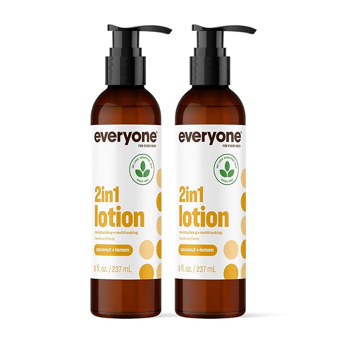 Everyone 2-in-1 Lotion for Hands/Body, 8 ounce (Pack of 2) Coconut and Lemon made with Essential Oils for Men and Women